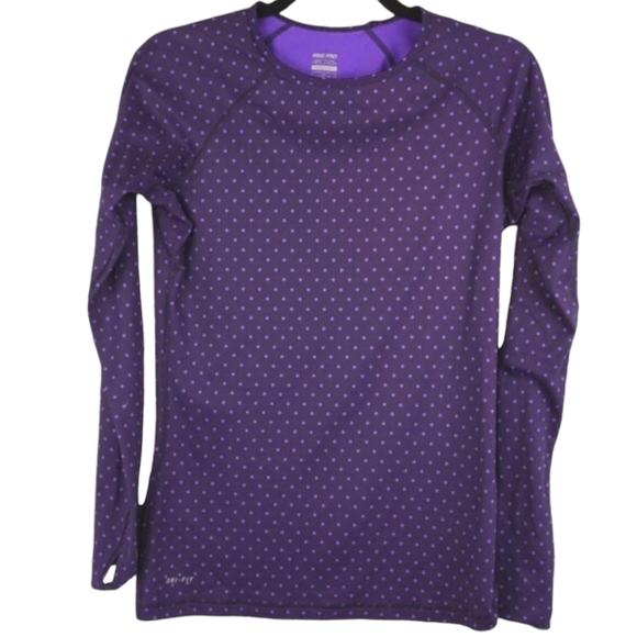 Nike Pro Dri Fit Purple Polka dot Long Sleeve Shirt‎ Size Medium - Picture 1 of 9